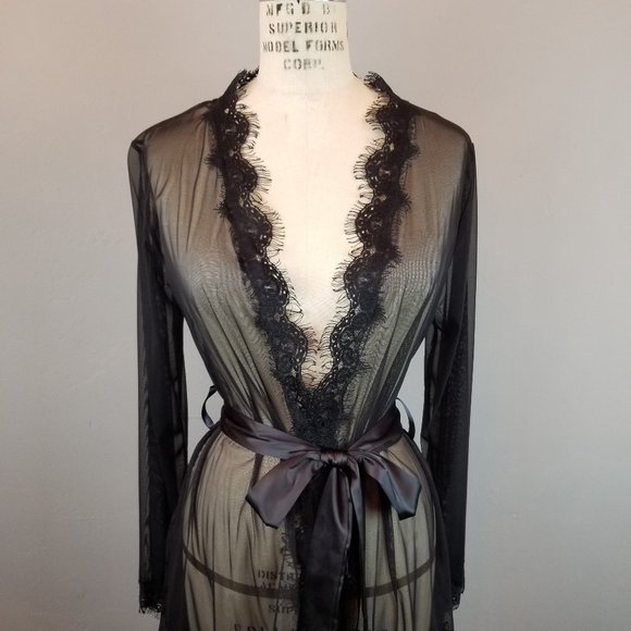 Oh La La Cheri Paris Romantic Sheer Black Lace Robe Women's Size Small / Medium - Picture 1 of 10